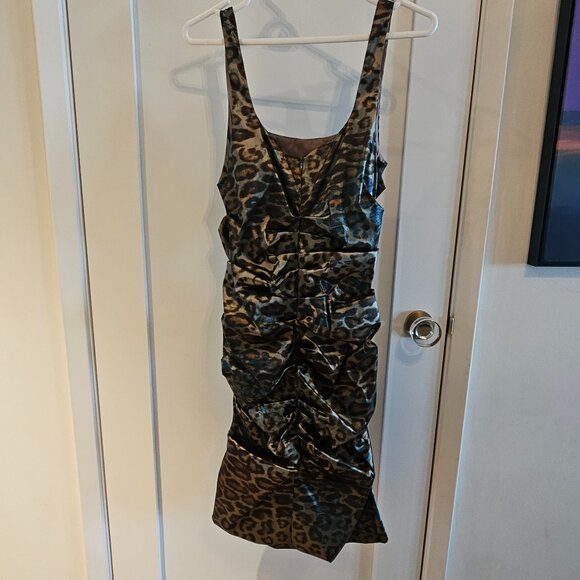 NICOLE MILLER leopard-print cocktail party dress - Size 12 - Picture 1 of 5